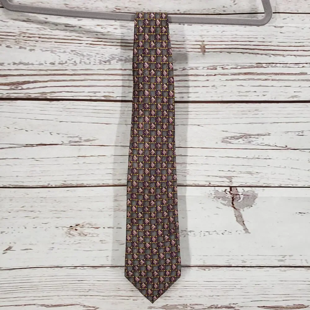 Villa Bugatti Men's Multicolor Geometric 100%Italian Silk Tie